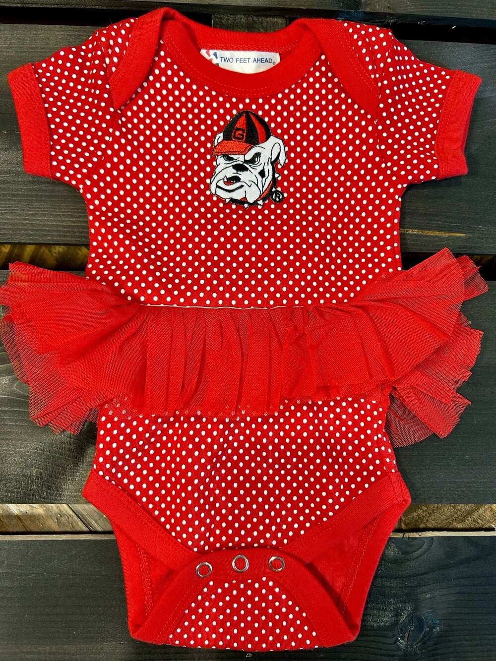 Two Feet Ahead Georgia Bulldogs Red Polka Dot Tutu Bodysuit Newborn